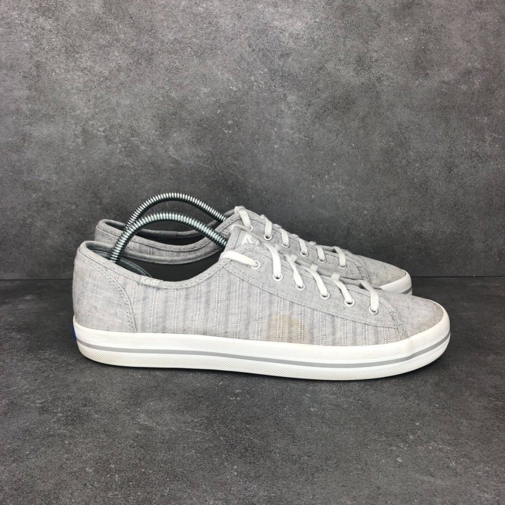 Keds Dream Foam Kickstart Chambray Stripe Linen Sneaker, Gray, Women's 10